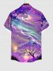 Plus Size Tree Aurora Galaxy Glitter 3D Print Buttons Pocket Hawaii Shirt For Men -  