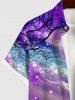 Plus Size Tree Aurora Galaxy Glitter 3D Print Buttons Pocket Hawaii Shirt For Men -  