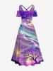 Plus Size Tree Aurora Galaxy Glitter 3D Print Cold Shoulder Crisscross Hawaii Maxi Dess -  
