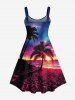 Plus Size Coconut Tree Sea Beach Dusk Sun Ombre Sky Print Hawaii A Line Tank Dress -  