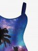 Plus Size Coconut Tree Sea Beach Dusk Sun Ombre Sky Print Hawaii A Line Tank Dress -  