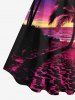 Plus Size Coconut Tree Sea Beach Dusk Sun Ombre Sky Print Hawaii A Line Tank Dress -  