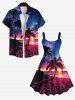 Plus Size Coconut Tree Sea Beach Dusk Sun Ombre Sky Print Hawaii A Line Tank Dress -  