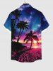 Plus Size Coconut Tree Sea Beach Dusk Sun Ombre Sky Print Hawaii Button Pocket Shirt For Men -  