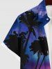 Plus Size Coconut Tree Sea Beach Dusk Sun Ombre Sky Print Hawaii Button Pocket Shirt For Men -  