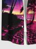 Plus Size Coconut Tree Sea Beach Dusk Sun Ombre Sky Print Hawaii Button Pocket Shirt For Men -  