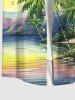 Plus Size Coconut Tree Sea Colorful Ombre Sky Cloud Mountain Print Hawaii Button Pocket Shirt For Men -  
