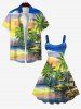 Plus Size Coconut Tree Sea Colorful Ombre Sky Cloud Mountain Print Hawaii A Line Tank Dress -  
