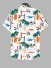 Plus Size Coconut Tree Umbrellar Graffiti Colorblock Print Buttons Pocket Hawaii Shirt For Men -  