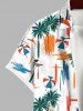 Plus Size Coconut Tree Umbrellar Graffiti Colorblock Print Buttons Pocket Hawaii Shirt For Men -  