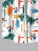 Plus Size Coconut Tree Umbrellar Graffiti Colorblock Print Buttons Pocket Hawaii Shirt For Men -  