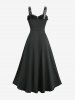 Plus Size Dragon Flowers Flocking Mesh PU Leather Patchwork Lace Up Grommets Tank Dress -  