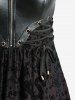 Plus Size Dragon Flowers Flocking Mesh PU Leather Patchwork Lace Up Grommets Tank Dress -  