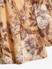 Plus Size Floral Print Embroidery Ruched Surplice 2 in 1 Long Sleeves Blouse -  