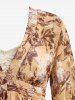 Plus Size Floral Print Embroidery Ruched Surplice 2 in 1 Long Sleeves Blouse -  