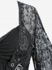 Gothic Plus Size Flare Sleeves Glitter Rose Flower Lace Panel Ruched 2 in 1 Layered Top -  