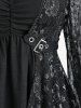 Gothic Plus Size Flare Sleeves Glitter Rose Flower Lace Panel Ruched 2 in 1 Layered Top -  