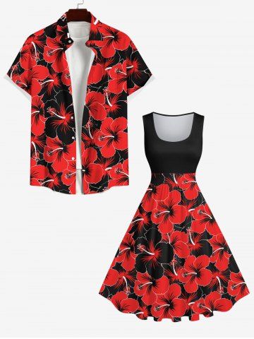 Hibiscus Flowers Print Plus Size Matching Hawaii Beach Outfit For Couples - RED