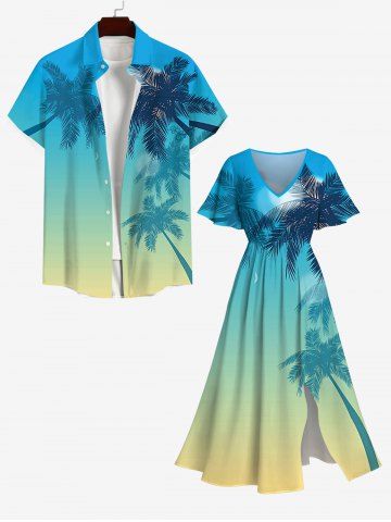 Tropical Coconut Tree Ombre Print Plus Size Matching Hawaii Beach Outfit For Couples