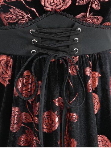 Plus Size Glitter Rose Flower Gilding Lace Up Pocket A Line Velvet Tank Cottagecore Dress