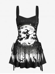 Halloween Costume Wizard Moon Star Deer Forest Print Lace Up Tank Dress -  