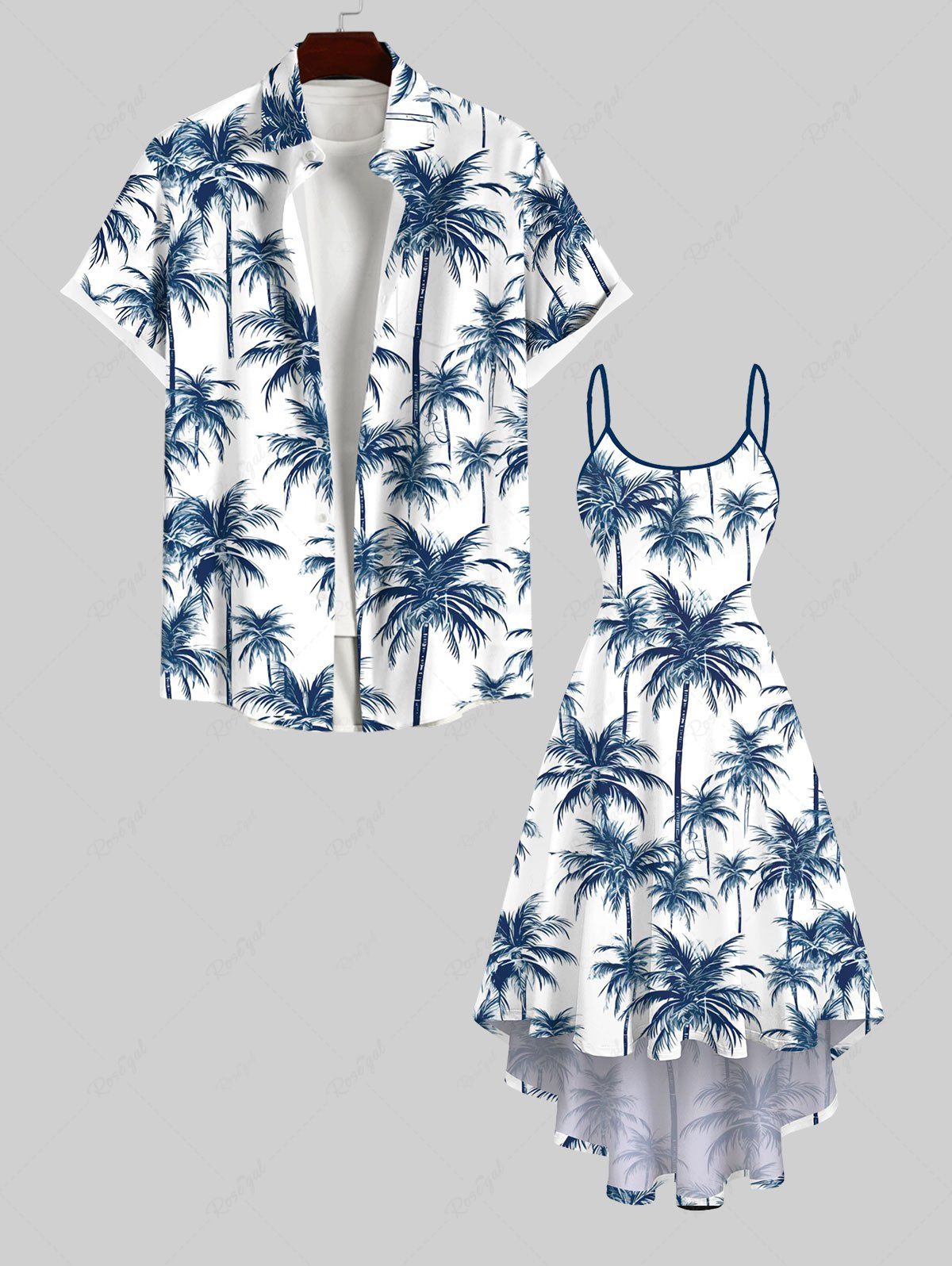 Store Coconut Tree Print Plus Size Matching Hawaii Beach Outfit For Couples  