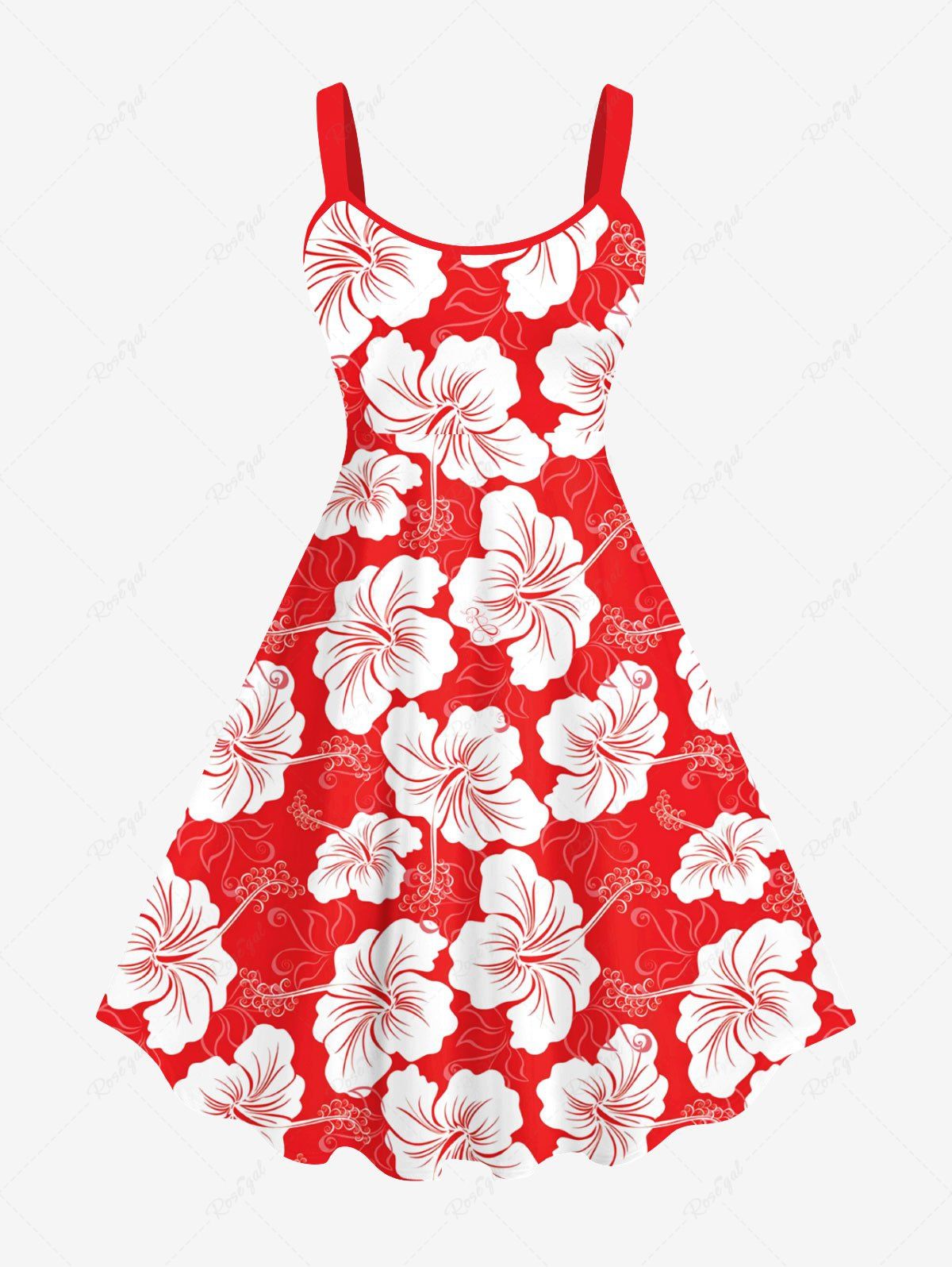Outfit Plus Size Tropical Leaf Hibiscus Flowers Print Hawaii Tank Dress  