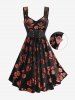 Plus Size Glitter Rose Flower Gilding Lace Up Pocket A Line Velvet Tank Cottagecore Dress -  