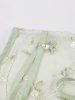 Floral Leaf Embroidery Mesh Patchwork Tied Keyhole Neck Zipper Vintage Dress -  