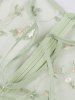 Floral Leaf Embroidery Mesh Patchwork Tied Keyhole Neck Zipper Vintage Dress -  