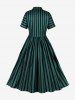 Button Down Stripes Shirt Collar Vintage Dress -  
