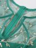 Floral Leaf Embroidery Mesh Patchwork Tied Keyhole Neck Zipper Vintage Dress -  