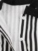 Plus Size Two Tone Stripes Print Button Down Tie Bowknot Vintage Dress -  