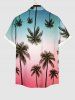 Plus Size Coconut Tree Print Hawaii Ombre Button Pocket Shirt For Men -  