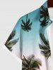 Plus Size Coconut Tree Print Hawaii Ombre Button Pocket Shirt For Men -  