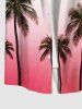 Plus Size Coconut Tree Print Hawaii Ombre Button Pocket Shirt For Men -  