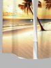 Plus Size Glitter Coconut Tree Sea Beach Dusk Print Hawaii Button Pocket Shirt For Men -  