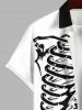 Plus Size Halloween Two Tone Skeleton Print Buttons Pocket Shirt For Men -  