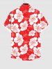 Plus Size Tropical Leaf Hibiscus Flowers Print Buttons Pocket Hawaii Shirt For Men -  