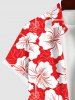 Plus Size Tropical Leaf Hibiscus Flowers Print Buttons Pocket Hawaii Shirt For Men -  