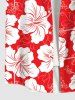 Plus Size Tropical Leaf Hibiscus Flowers Print Buttons Pocket Hawaii Shirt For Men -  