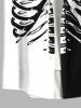 Plus Size Halloween Two Tone Skeleton Print Buttons Pocket Shirt For Men -  