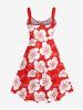 Plus Size Tropical Leaf Hibiscus Flowers Print Hawaii Tank Dress -  