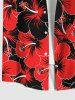 Plus Size Hibiscus Flowers Print Buttons Pocket Hawaii Shirt For Men -  