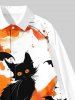 Plus Size Cat Pumpkin Bat Cross Ink Painting Splatter Print Halloween Button Shirt For Men -  