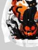 Plus Size Cat Pumpkin Bat Cross Ink Painting Splatter Print Halloween Button Shirt For Men -  