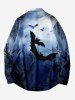 Chemise D'Halloween Boutonnée Lune Arbre et Galaxie Imprimés de Grande Taille avec Bouton - Bleu 2XL