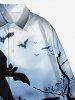 Chemise D'Halloween Boutonnée Lune Arbre et Galaxie Imprimés de Grande Taille avec Bouton - Bleu 2XL
