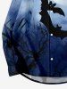 Chemise D'Halloween Boutonnée Lune Arbre et Galaxie Imprimés de Grande Taille avec Bouton - Bleu 2XL