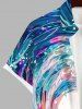 Plus Size Colorful Sea Waves Painting Splatter Print Hawaii Button Pocket Shirt For Men -  